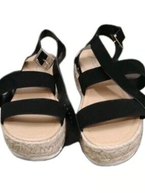SODA Bryce Platform Black Tan Ankle Strap Open Toe Women's 6.5 M Sandals